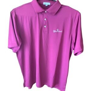 Peter Millar Mens Golf Polo Shirt  Large Grasslands Logo Purple Short Sleeve